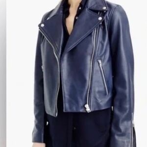 J. Crew Collection Moto Blue Leather Jacket